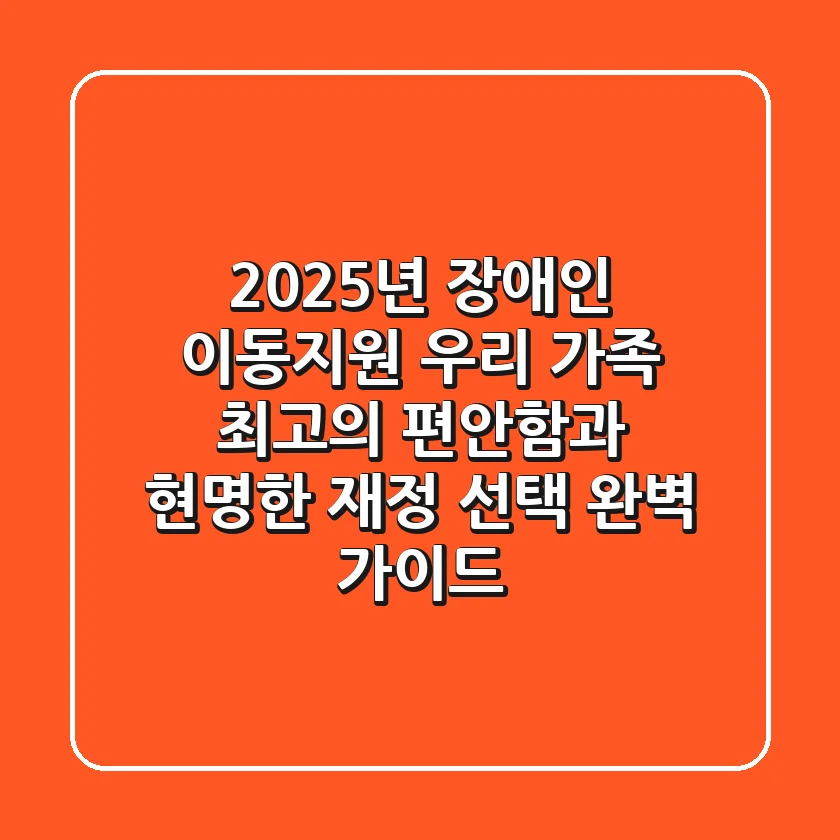 2025년 장애인 이동지원: 우리 가족 '최고의 편안함'과 '현명한 재정 선택' 완벽 가이드