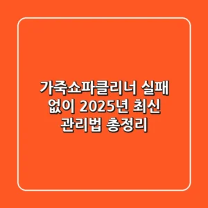 가죽쇼파클리너, 실패 없이 2025년 최신 관리법 총정리